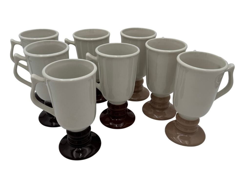 Vintage Hall Pedestal Irish Coffee Cappuccino Mugs 1970s #1273 Made in USA Set/8